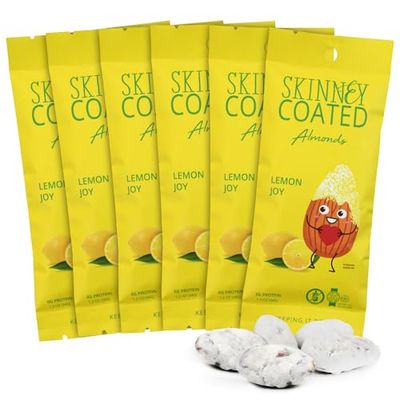Skinny Coated Almonds Lemon Joy Snacks, Lemon Flavored Healthy Chocolate Snacks in Bulk - Skinny Almonds, Kosher, Gluten Free Sweet Snacks for Adults, 1.2Oz pBag, 6 Pack