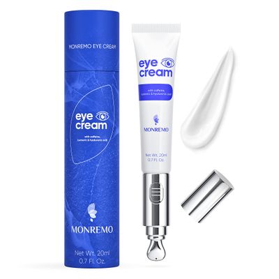 MONREMO Under Eye Cream with Caffeine, Turmeric Hyaluronic Acid Vibrating Applicator Snail Mucin Anti-Aging Treatment to Reduce Wrinkles, Dark Circles, Puffiness, Bags Intense Hydration 0.7 oz