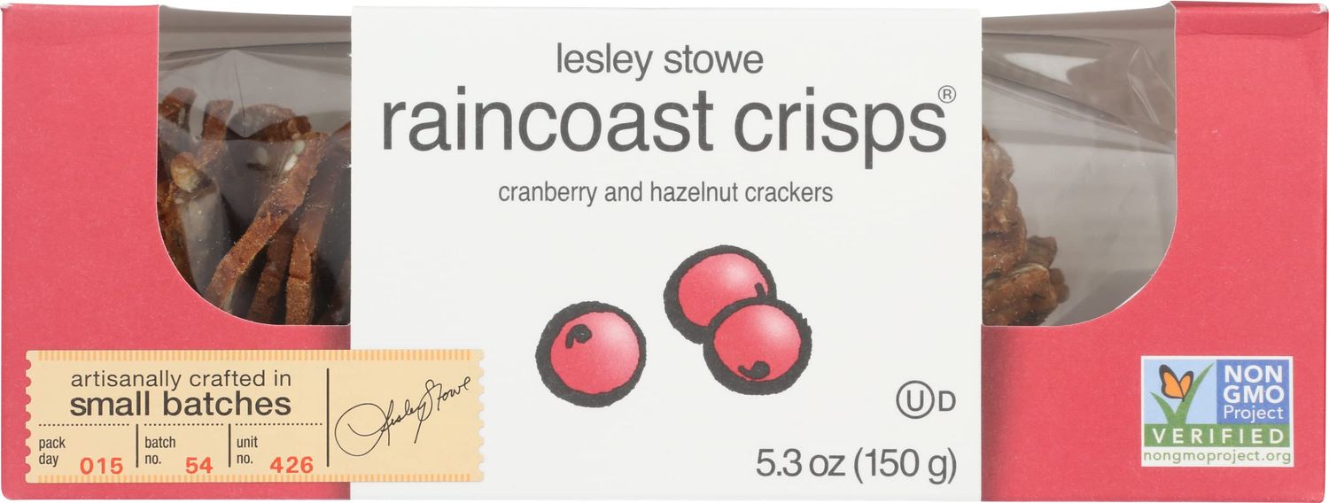 Lesley Stowe Raincoast Crisps Cranberry and Hazelnut Flavor, Non GMO, 5.3 Ounce (Pack of 12)