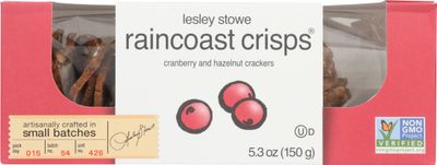 Lesley Stowe Raincoast Crisps Cranberry and Hazelnut Flavor, Non GMO, 5.3 Ounce (Pack of 12)