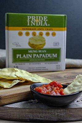 Pride Of India - Assorted Papadum Lentil Crisps - Plain, Salty Spicy - Pack of 6 (2 Boxes per Flavor) - 6 3.53oz (100gm) per 10 Count Box - Party Perfect, Lentil Chips, Gluten-Free, Healthy Snack