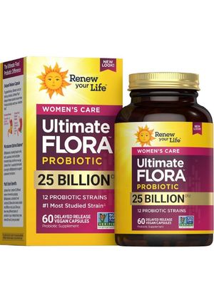 Renew Your Life Ultimate Flora Probiotics for Women 25 Billion CFU Delayed Release Vegan Capsules Vaginal Digestive Health Immune Health Dairy Free 60 Count