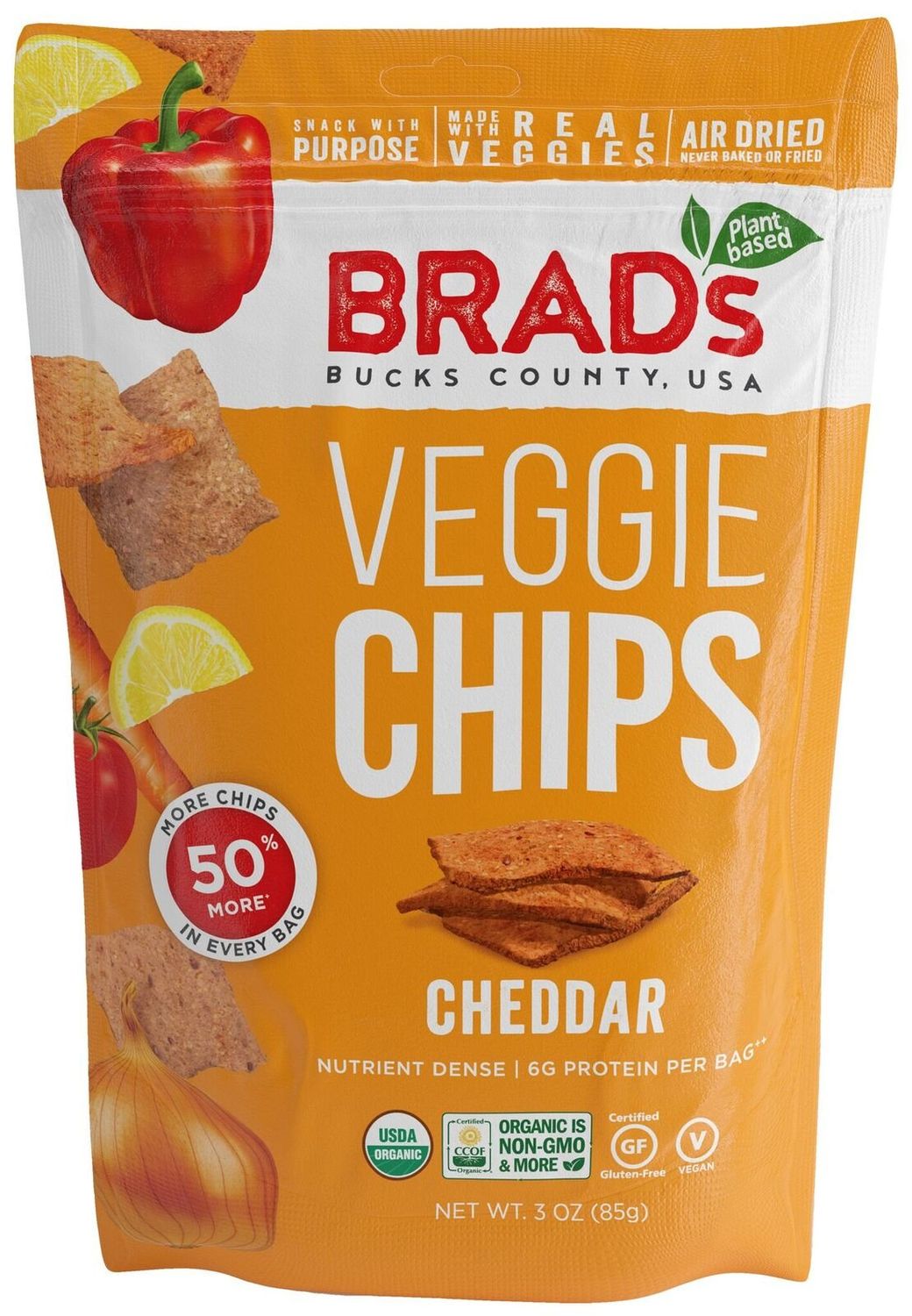 Brad&#39;s Plant Based Organic Veggie Chips, Cheddar, 3 Count