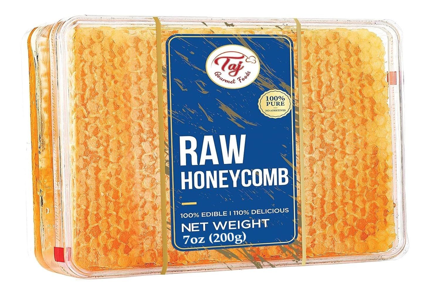 Taj Gourmet All Natural Raw Honeycomb 100 Honey Pure Turkish Raw Honey Comb -100 All Natural Edible Honey Combs Raw Edible - Perfect For Healthy Smoothies Honey With Honeycomb, 200g (7.05oz)