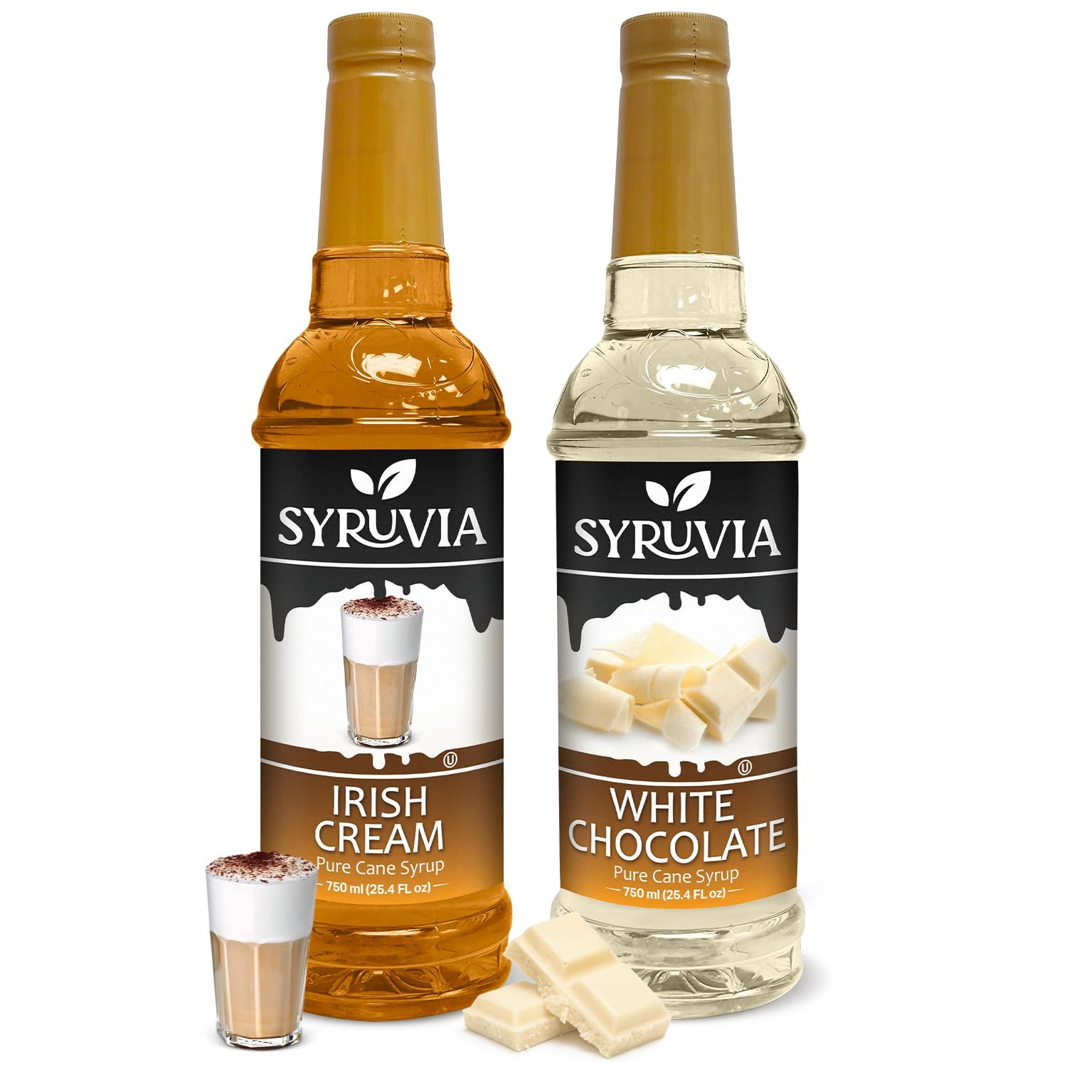 Syruvia Coffee Syrup Variety Pack - Irish Cream White Chocolate- Gluten-Free, Kosher, 25.4 fl oz Bottles - Enhance Your Coffee Experience with Premium Flavoring Syrups