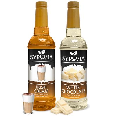 Syruvia Coffee Syrup Variety Pack - Irish Cream White Chocolate- Gluten-Free, Kosher, 25.4 fl oz Bottles - Enhance Your Coffee Experience with Premium Flavoring Syrups
