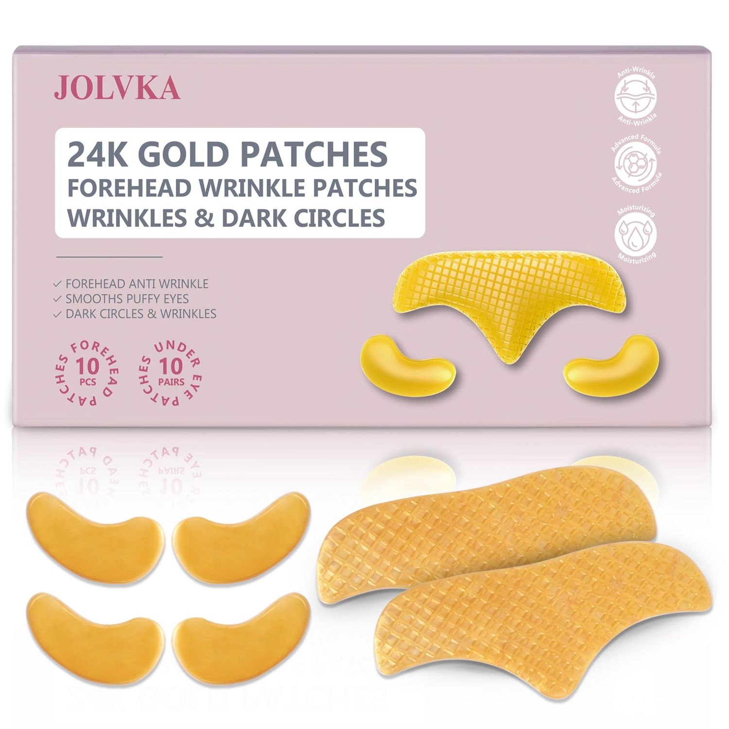 10PCS 24K Gold Forehead Anti Wrinkle Patches 10Pair 24K Gold Eye Masks, Anti Wrinkle Patches with Collagen, Forehead Wrinkle Patches T-Zone Patch,Collagen Eye Patches for Puffiness and Dark Circles