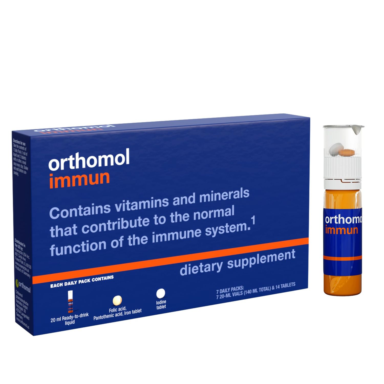 Orthomol Immun Vial, Daily Liquid Immune Support Supplement, 7-Day Supply, Includes Vitamins A, B, C, D, E, Zinc Iodine, Premium Formula for Enhanced Immune Defense Overall Vitality