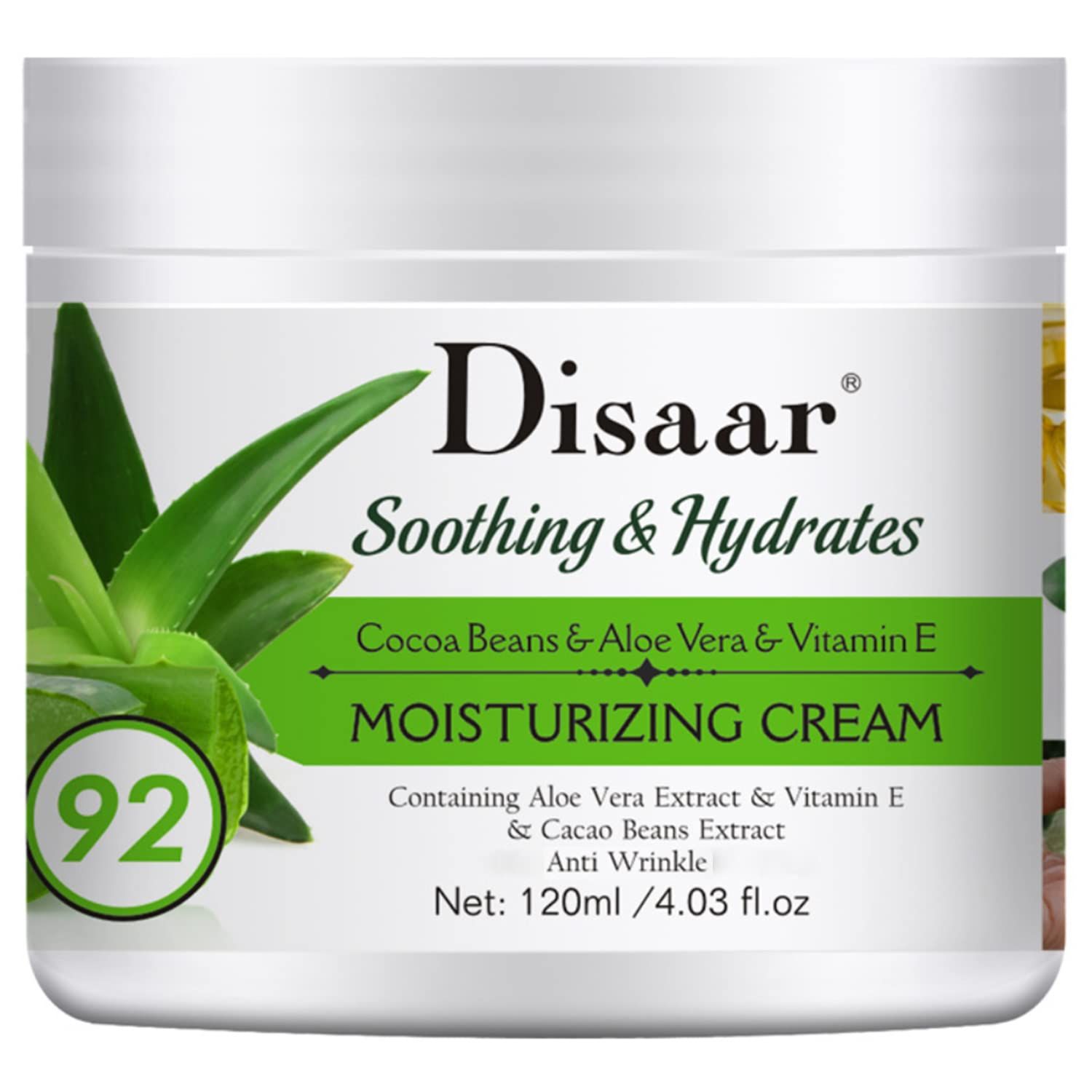 DISAAR Beauty Moisturizing Cream 92 Aloe Vera Cocoa Beans Vitamin E Hydrates Body Skin After Shower Anti-Wrinkle 120ml4.03fl.oz