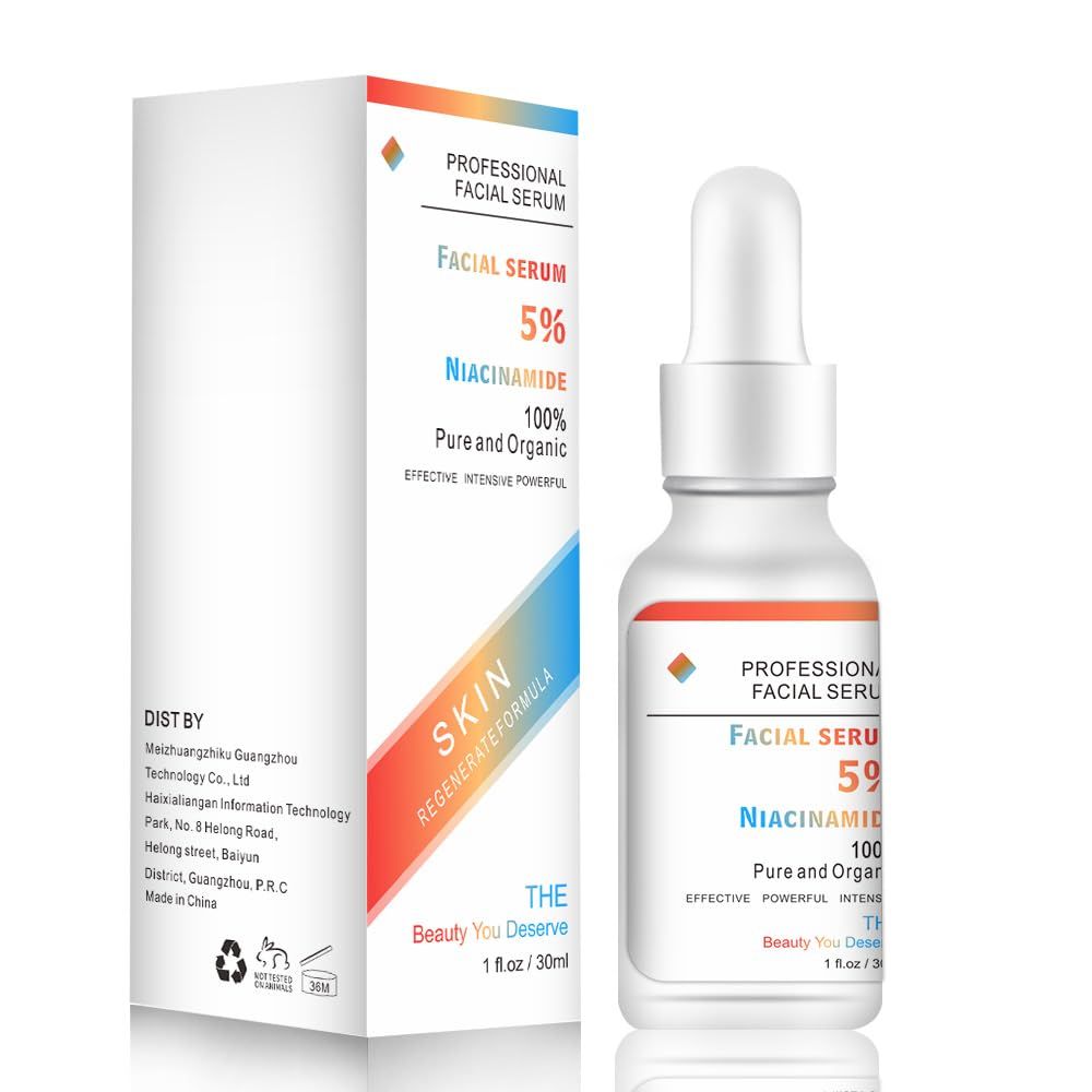 Niacinamide Serum for Face - Anti Aging with 5 Niacinamide, Hyaluronic Acid, and Peppermint Extract - Reduces Dryness, Dark Spots, Fine Lines, and Wrinkles - Also Brightening and Moisturizing - 1oz
