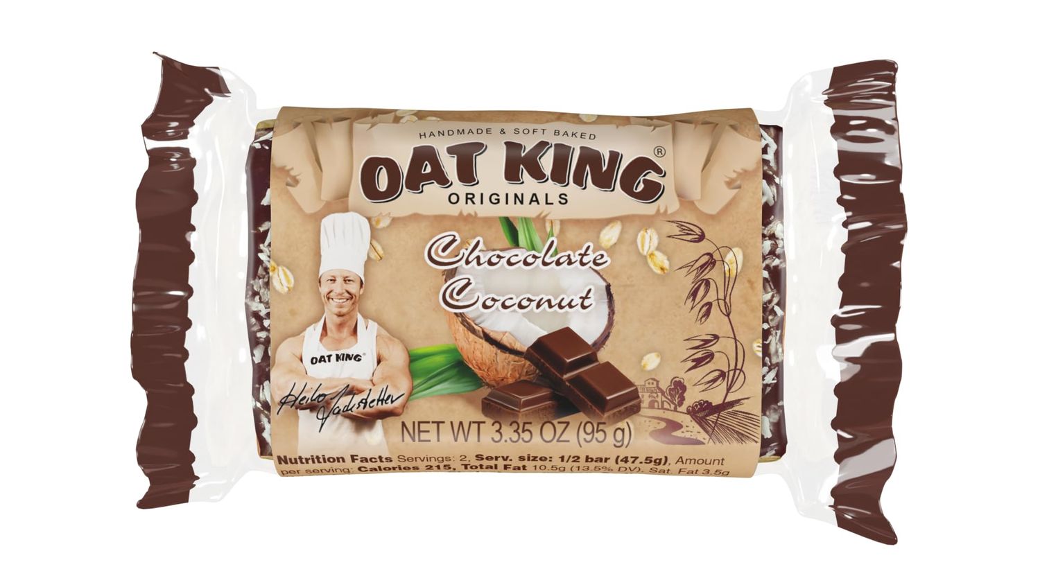 OAT KING - Chocolate Coconut Energy Snack Bars, Handmade Soft Baked (10 Pack)