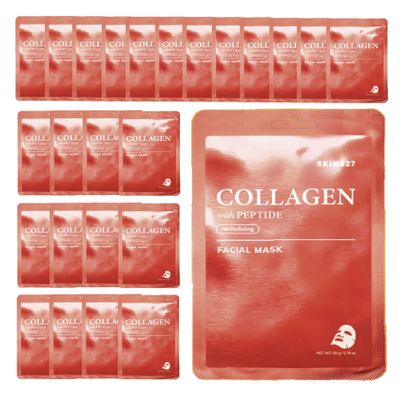 Innerest SKIN627 Bulk 24PK Face Masks Skincare, Facial Mask, Sheet Masks Korean (24PK Collagen with Peptide)