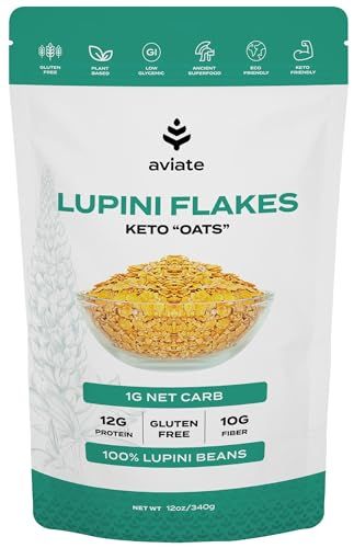 Aviate Lupini FLAKES - Keto &quot;Oats&quot; Vegan Friendly Superfood - Non-GMO, Gluten Free - High Protein - Low Calorie Low Carb - Rich in Dietary Fiber and Minerals - 100 Lupin Beans - 12 Ounces (Pack of 1)