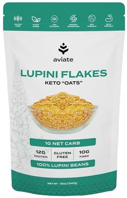 Aviate Lupini FLAKES - Keto &quot;Oats&quot; Vegan Friendly Superfood - Non-GMO, Gluten Free - High Protein - Low Calorie Low Carb - Rich in Dietary Fiber and Minerals - 100 Lupin Beans - 12 Ounces (Pack of 1)