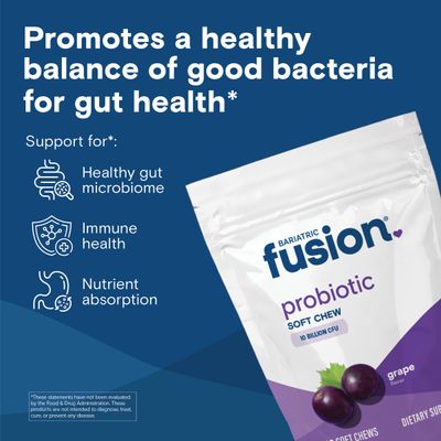 Bariatric Fusion Probiotic Soft Chews Grape Flavor Chewy Bariatric Vitamin 10 Billion CFU Bacillus Coagulans Support Digestive Immune Health 60 Count