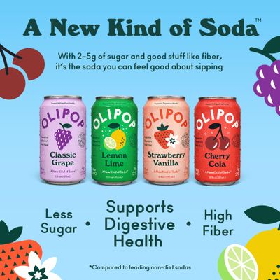 OLIPOP Prebiotic Soda Pop, Fruity Fun Variety, Pantry Pack Packed with Prebiotics, Fiber, and Botanicals, Gluten Free, Vegan, GMO Free, 12oz (12-Cans)