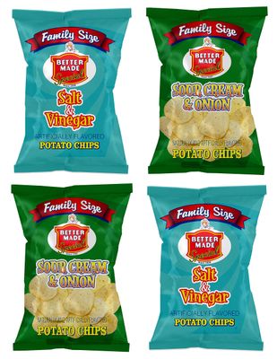 Better Made Special Sour Cream Onion Salt Vinegar Potato Chips Variety Pack (4) x Family Size Bags 8.5oz (Pack of 4) - Crispy, Crunchy, Salty Snacks Made From Fresh Potatoes