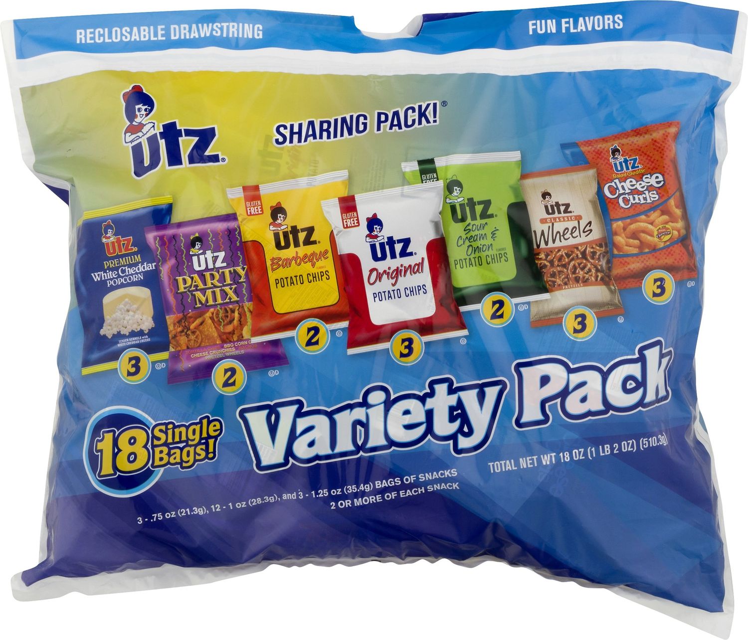 Utz Snack Variety Pack, Single Bags, 18.00 Ounce, 18 Count