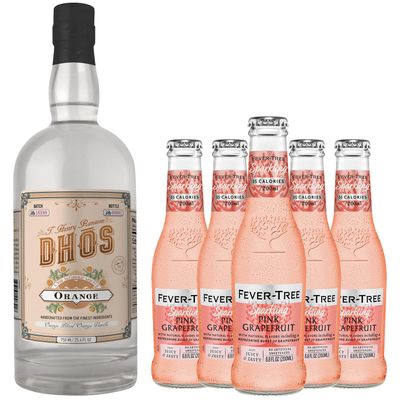 Dhos Handcrafted Non-Alcoholic Orange w 5 Pack Fever Tree Sparkling Pink Grapefruit- Keto-Friendly, Zero Sugar, Zero Calories, Zero Proof - 750 ML - Perfect for Mocktails - Made in USA