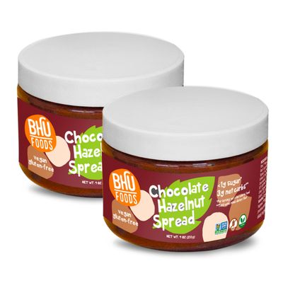 BHU Foods Chocolate Hazelnut Spread, Keto Dessert, 1g Sugar, 3g Net Carbs, Vegan Gluten Free, 9oz (Pack of 2)