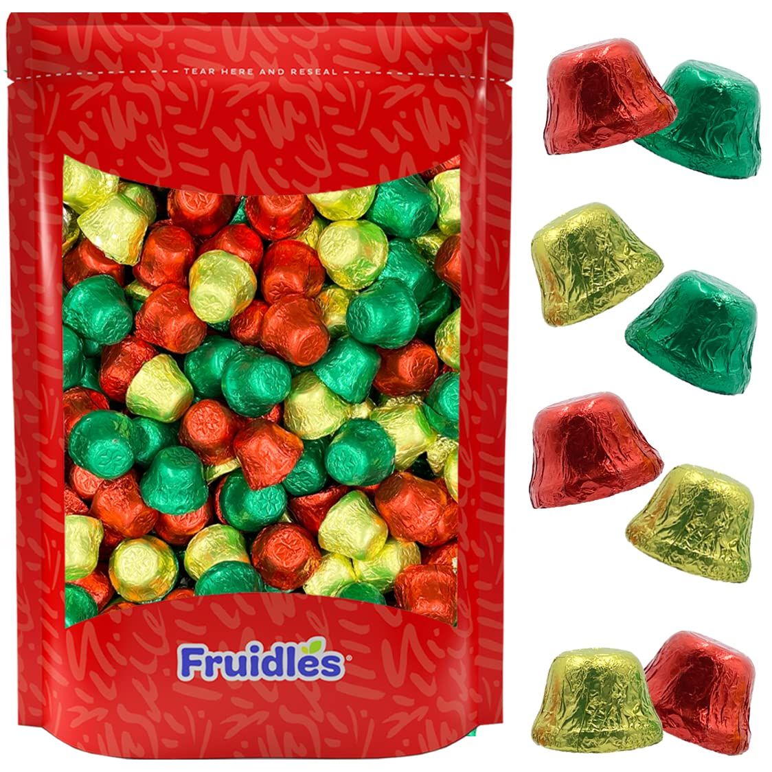 Fruidles Christmas Bells Milk Chocolate Party Bag Fillers, Individually Wrapped Foils, Resealable Bag, Kosher Certified Dairy (5 Pounds,Bulk)