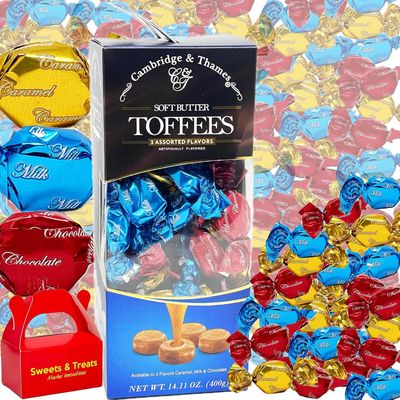 Toffee Candy Gift Box Soft Butter Caramel Creamy Chocolate, Individually Foil-Wrapped, Perfect for Gifting Him Boyfriend Dad Son Nephew 1 Pack (400g)