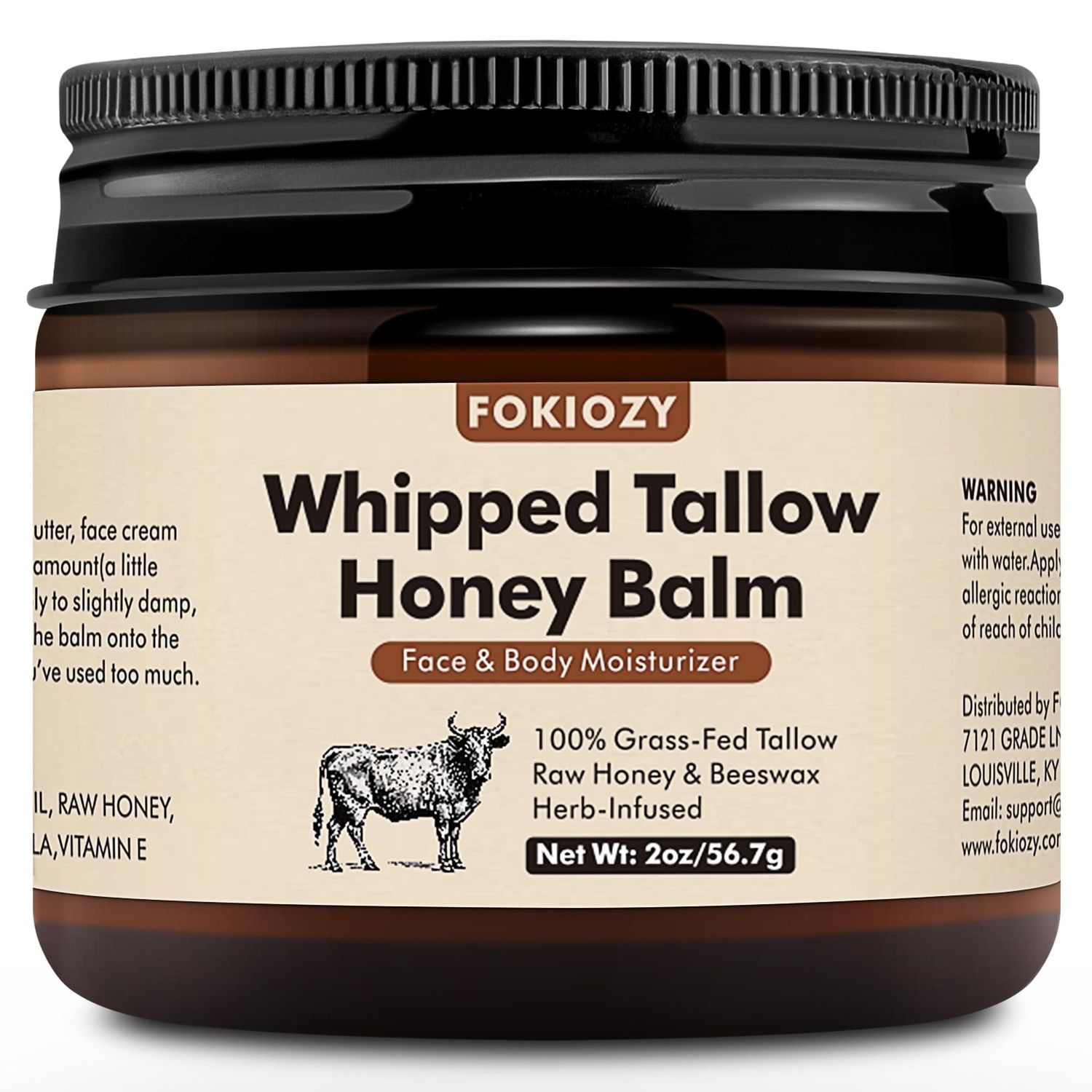 Fokiozy Beef Tallow for Skin, 100 Grass-Fed Whipped Beef Tallow Honey Balm for Face and Body, Tallow Face Moisturizer with Jojoba Oil, Shea Butter for Sensitive, Dry Skin - 2 oz