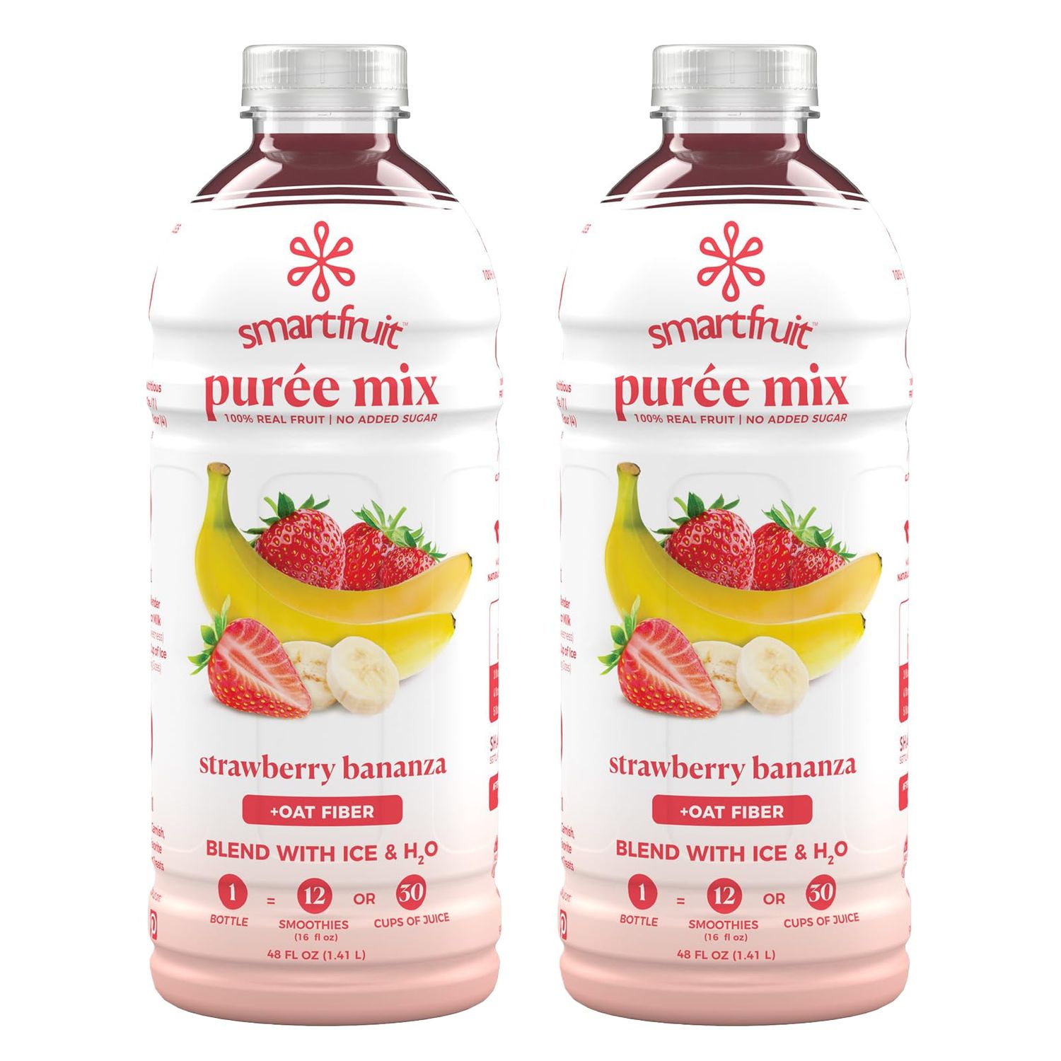 Smartfruit Strawberry Bananza Oat Fiber, 100 Real Fruit Pur e, Non-GMO, No Additives, Vegan - 48 Fl. Oz - 2 Pack