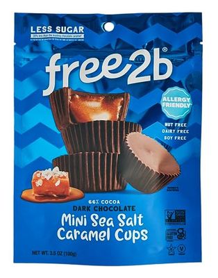 Free 2b Sea Salt Caramel Mini Cups, Safe for School and Allergy Friendly - Gluten-Free, Dairy-Free, Nut-Free, and Soy-Free - Dark Chocolate, 3.5 oz Resealable Bag (Pack of 3)