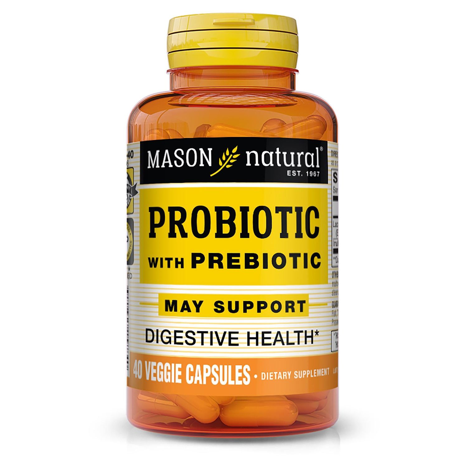 MASON NATURAL Probiotic with Prebiotic, 40 Day Supply for Normal Digestive Function Improved Gut Health, 40 Veggie Capsules