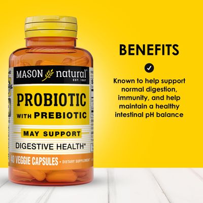 MASON NATURAL Probiotic with Prebiotic, 40 Day Supply for Normal Digestive Function Improved Gut Health, 40 Veggie Capsules