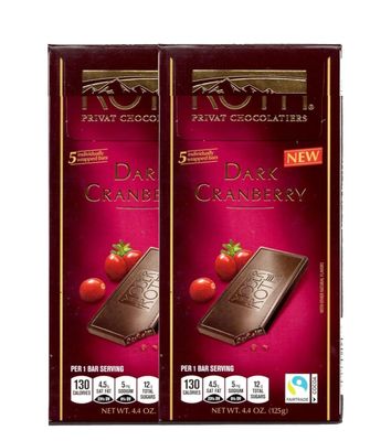 Roth Moser Cranberry German European Cacao Bar, Indivually Wrapped Dark Chocolate Squares, Low Carb Snack Snacking Keto Friendly Desert Food Sweets 2 Pack