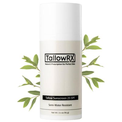 Tallow Sunscreen SPF 25 with Non Nano Zinc Oxide - Natural Mineral Sun Protection with Red Raspberry, Coconut Oil Vit E - Reef Safe, Non Toxic Moisturizing Sunblock for Face Body - 3.4 oz