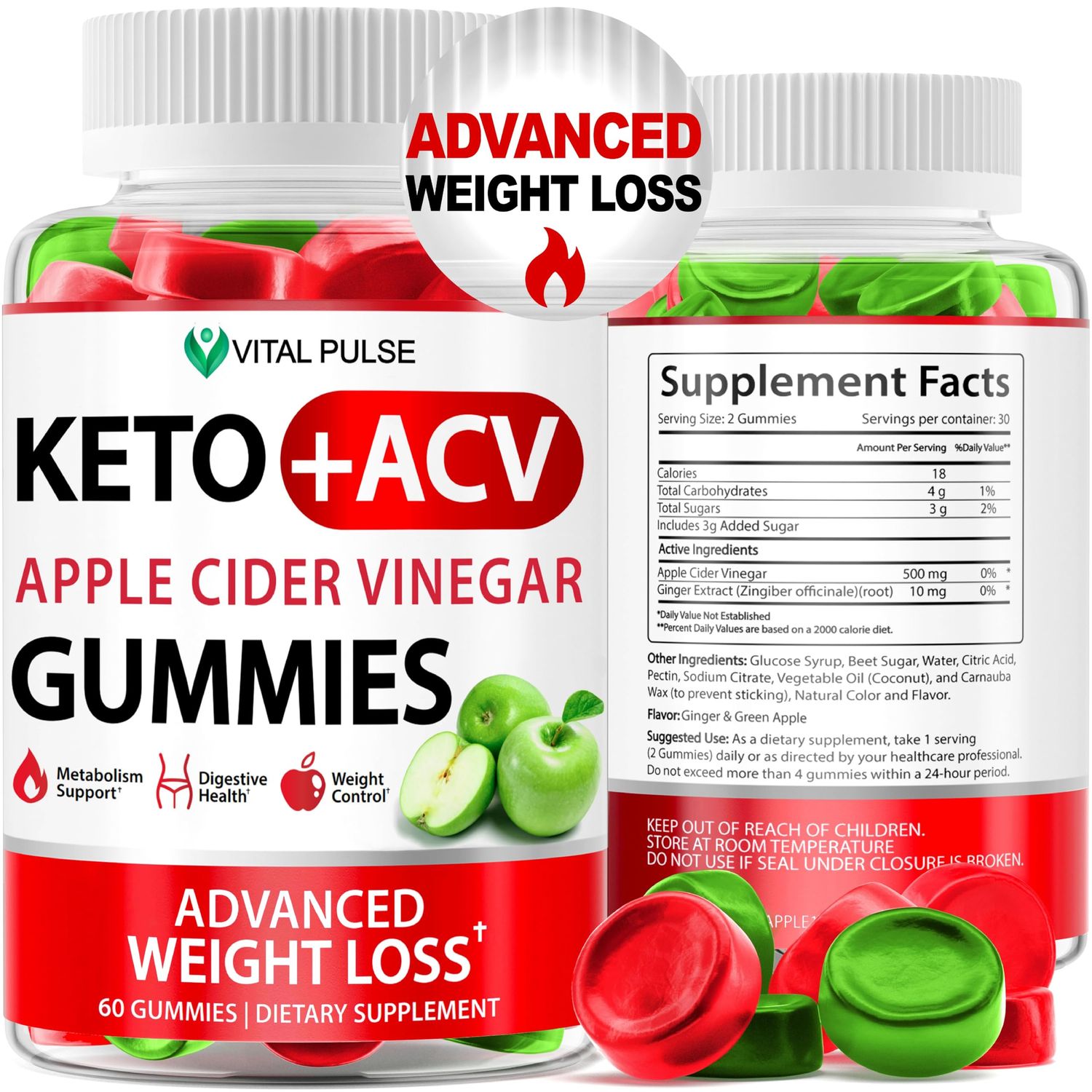 Vital Pulse Keto Gummies with Apple Cider Vinegar - Immune Gut Health Booster - Non-GMO, Gluten-Free, Made in The USA