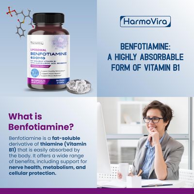 HarmoVira Benfotiamine (Fat-Soluble Vitamin B1) with Alpha-Lipoic Acid Berberine - Advanced Formula - Supports Healthy Metabolism- 60 Capsules (Pack of 2) - Made in The USA