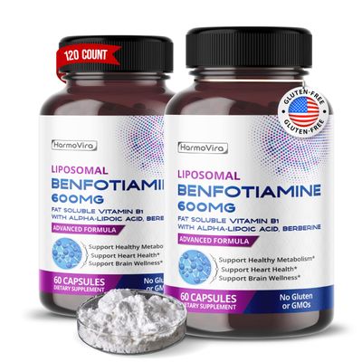 HarmoVira Benfotiamine (Fat-Soluble Vitamin B1) with Alpha-Lipoic Acid Berberine - Advanced Formula - Supports Healthy Metabolism- 60 Capsules (Pack of 2) - Made in The USA