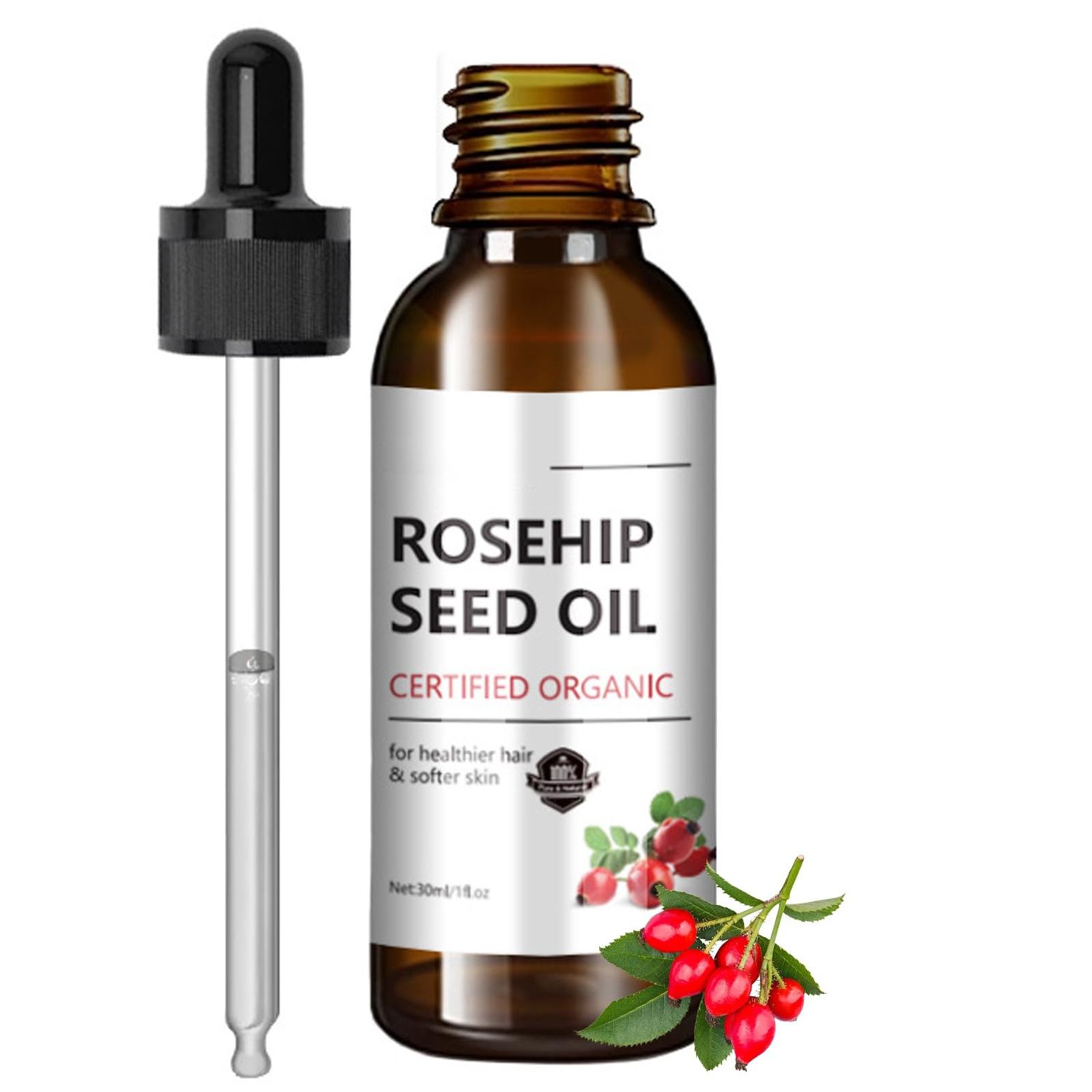 100 Cold Pressed Organic Rosehip Oil - Face Body Moisturizer, Anti-Aging, Reduces Fine Lines Wrinkles