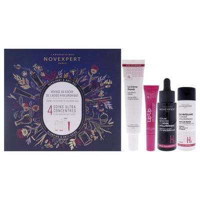 Novexpert Plumping and Anti-Aging Set for Women - 4 Pc 1.6oz Micellar Water with Hyaluronic, 1oz Hyaluronic Acid Booster Serum, 1.35oz The Repulp Cream, 0.27oz Plumping Lip Care