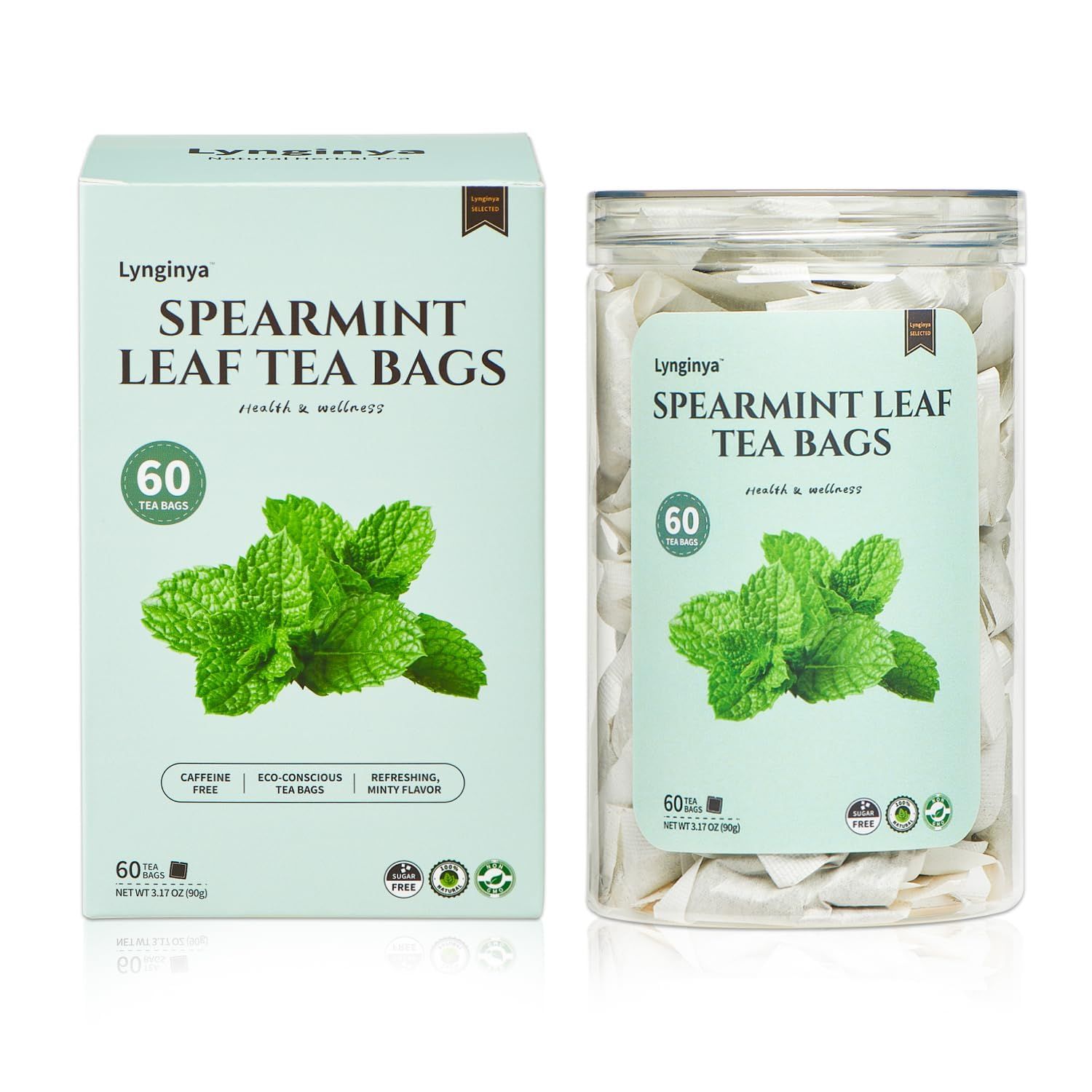 Lynginya Spearmint Tea, 60 Tea Bags - Premium Spearmint Leaves - Natural Herbal Tea - Refreshing Minty - No Sugar No Caffeine