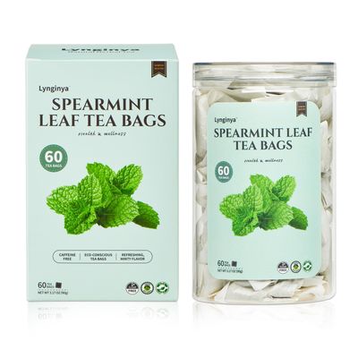 Lynginya Spearmint Tea, 60 Tea Bags - Premium Spearmint Leaves - Natural Herbal Tea - Refreshing Minty - No Sugar No Caffeine