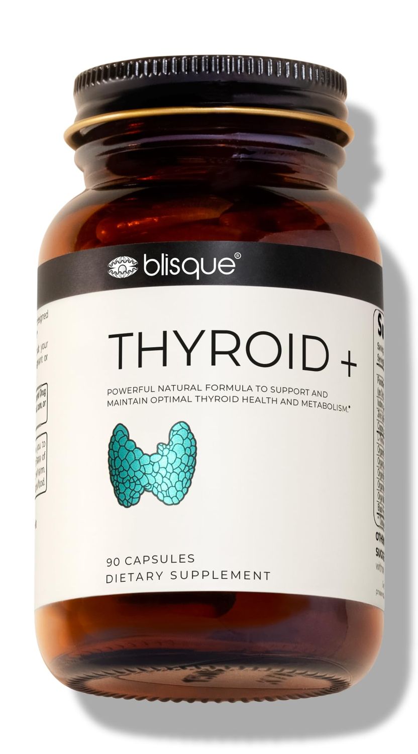 Blisque - Thyroid Support Supplement Complex for Metabolism Boost and Increased Energy, Clarity, and Focus Doctor-Approved with Iodine, Ashwagandha, Zinc, L-Tyrosine 90 Capsules