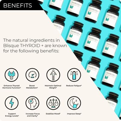 Blisque - Thyroid Support Supplement Complex for Metabolism Boost and Increased Energy, Clarity, and Focus Doctor-Approved with Iodine, Ashwagandha, Zinc, L-Tyrosine 90 Capsules