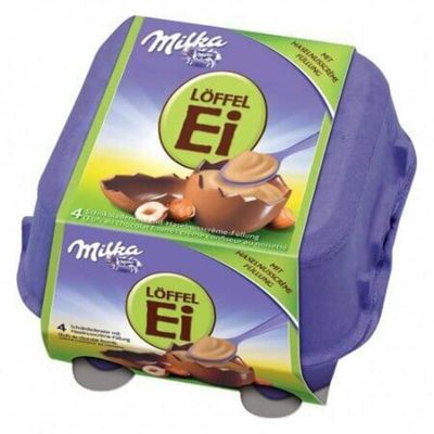 Milka LOFFEL Ei, Filled HAZELNUT Eggs, 4 piece, 136g From Germany