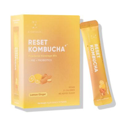 Everydaze Reset Kombucha Tea Powdered Beverage Mix 10 Sticks Prebiotics Probiotics Vegan No Added Sugar, Gluten Free, Sparkling Powder Drink Pack (Lemon Ginger)