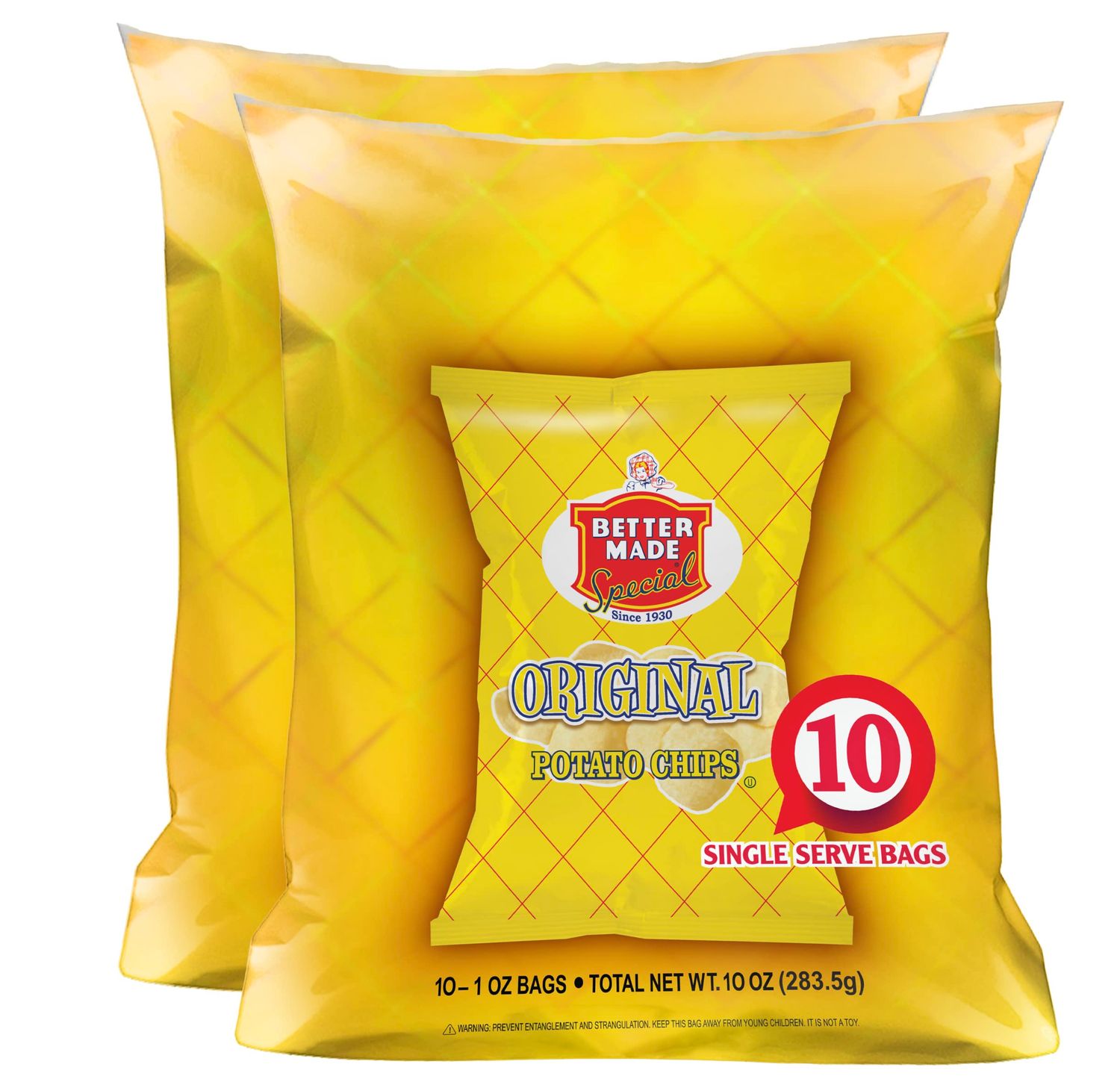 Better Made Special Original Flavor Potato Chips 2 Ten Packs (20) Lunch Snack Bags 1oz (Pack of 20) - Gluten Free - Family Owned in Detroit