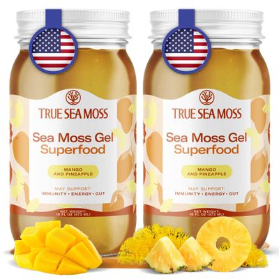 TrueSeaMoss Sea Moss Gel - Made in USA - Wildcrafted Seamoss, Fresh Fruits Sea Vegetables - MangoPineapple, Pack of 2 (Labels may Vary)