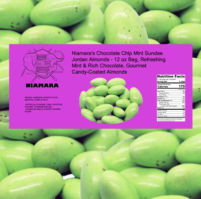 Niamara&#39;s Chocolate Chip Mint Sundae Jordan Almonds - Gourmet Mint Flavored Candy, Premium Coated Almonds, Perfect for Weddings Parties, 12 oz
