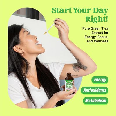 Green Tea 10:1 Extract 50 EGCG - Green Tea Liquid Drops - Vegan, 4X More Powerful Than Pills Capsules - 2oz Antioxidant Immune Supplement - Skin, Heart Support, Brain Health Memory Boost