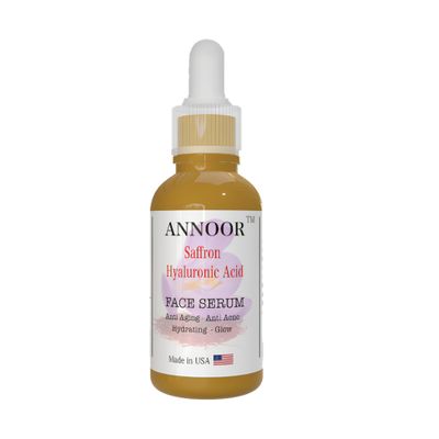 Plant-Based Hydrating Face Serum by Annoor with Saffron, Hyaluronic Acid, Vitamin B5, and Aloe Vera - Deep Moisture Radiant Glow - 2 Fl Oz