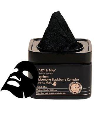 MaryMay Premium Idebenone Blackberry Complex Essence Mask - Quick Dispenser Type Anti Aging Korean Face Mask Sheet - Vitamin C, Panthenol, and Ceramide for Moisturizing and Radiant Skin, 20 Sheets